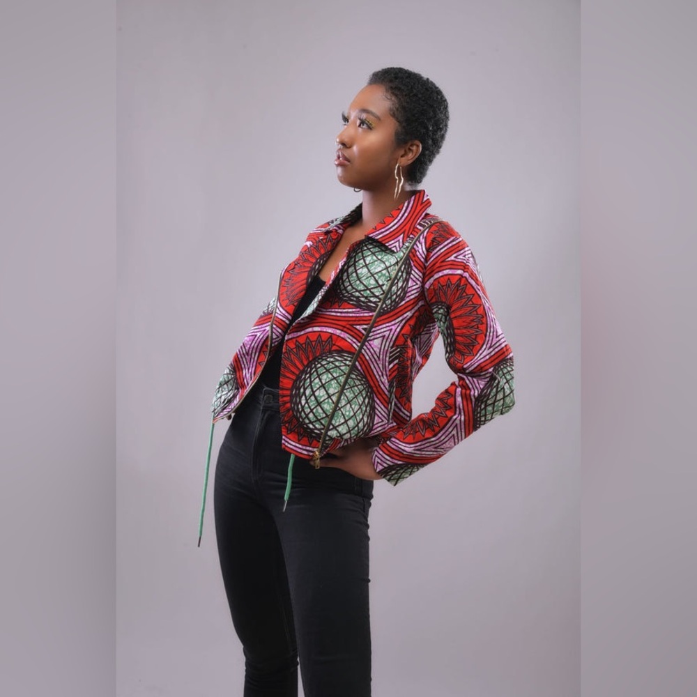 Swiss Brand “Brown-Skin.ch” Keep Riding Neon African Wax Print Bomber Jacket - Picture 2 of 15